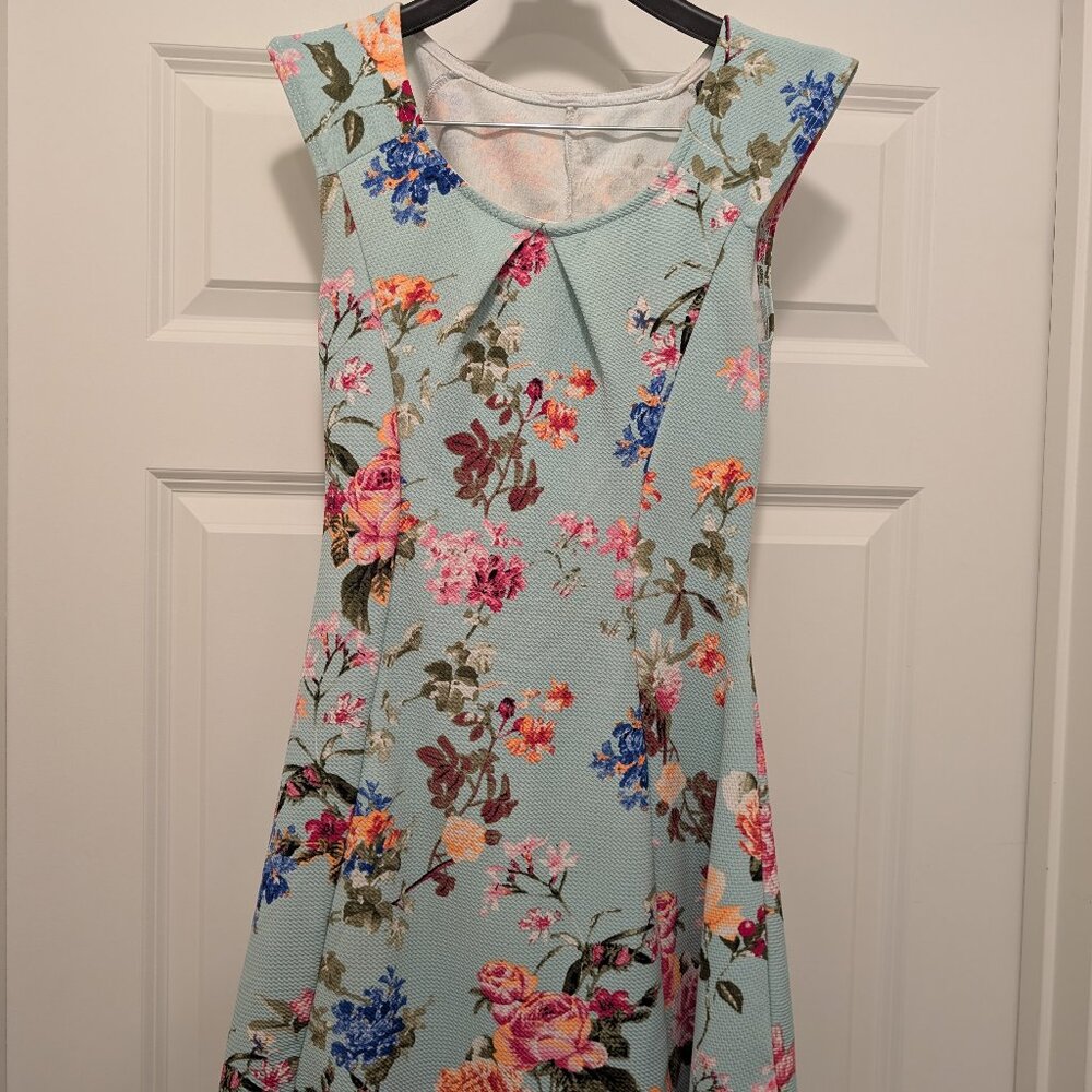 Mint Green Floral Cotton Dress - Womens Size Small
